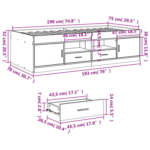Tagesbett mit Schubladen 75x190 cm Sonoma Eiche