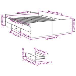 Bettgestell 120x200 cm mit Schubladen Eichen-Optik