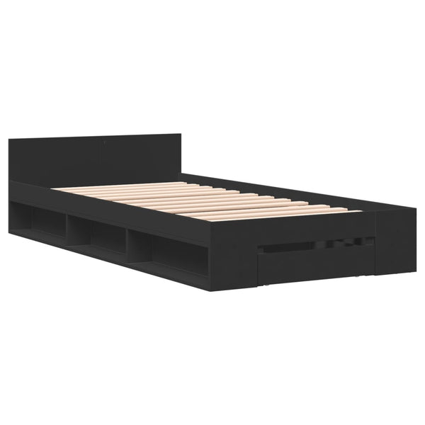 Schwarzes Bettgestell 90x190 cm mit Schublade