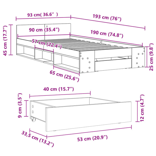 Bettgestell Sonoma Eiche 90x190 cm mit Schublade