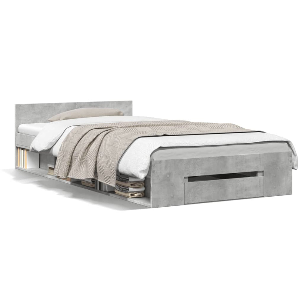 Bettgestell mit Schublade Betongrau 90x190 cm