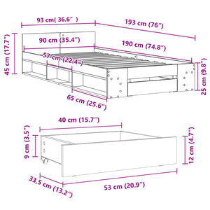 Bettgestell mit Schublade Betongrau 90x190 cm