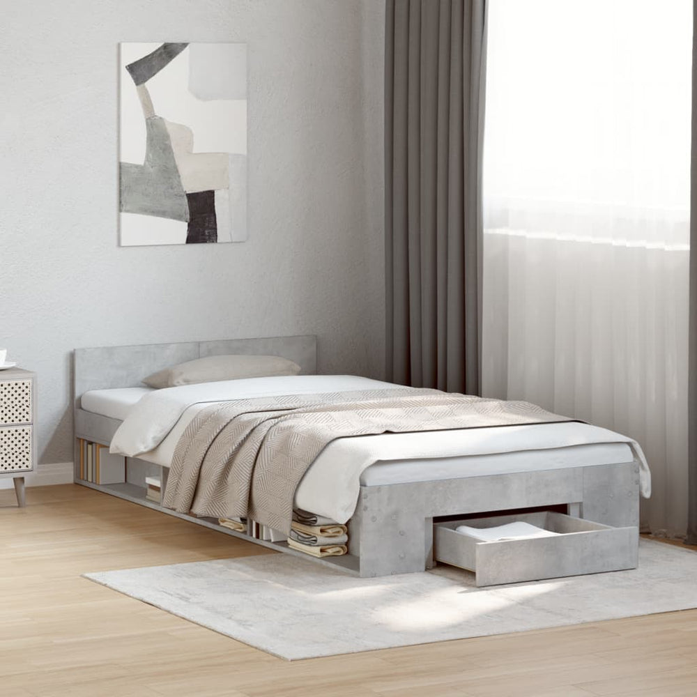 Bettgestell mit Schublade Betongrau 90x190 cm