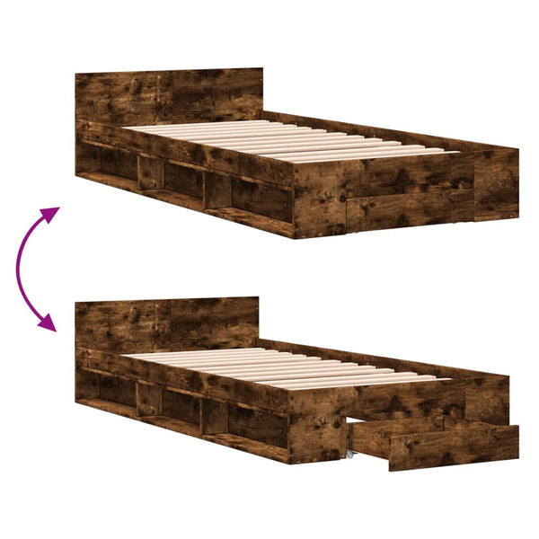 Bettgestell Räuchereiche 90x190 cm mit Schublade