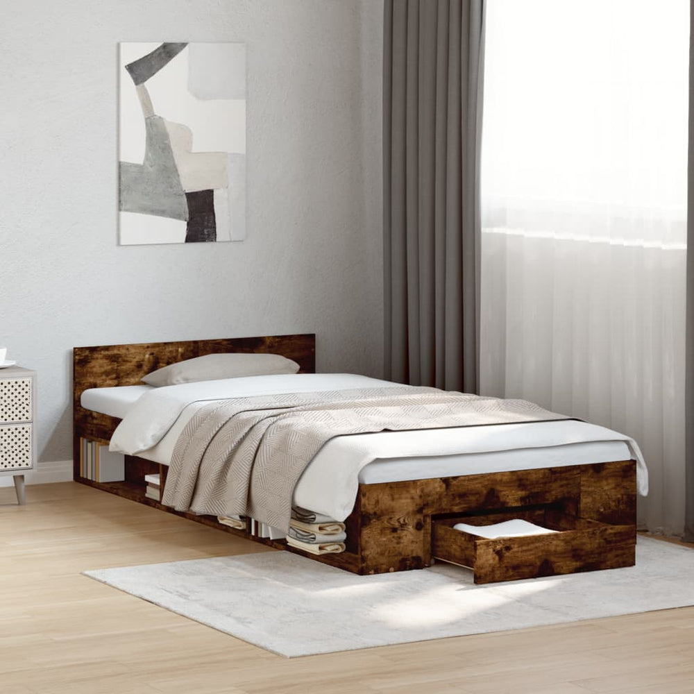 Bettgestell Räuchereiche 90x190 cm mit Schublade