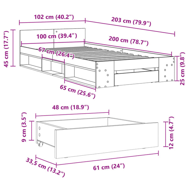 Bettgestell Weiß 100x200 cm mit Schublade