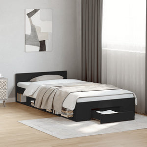 Bettgestell Schwarz 100x200 cm mit Schublade