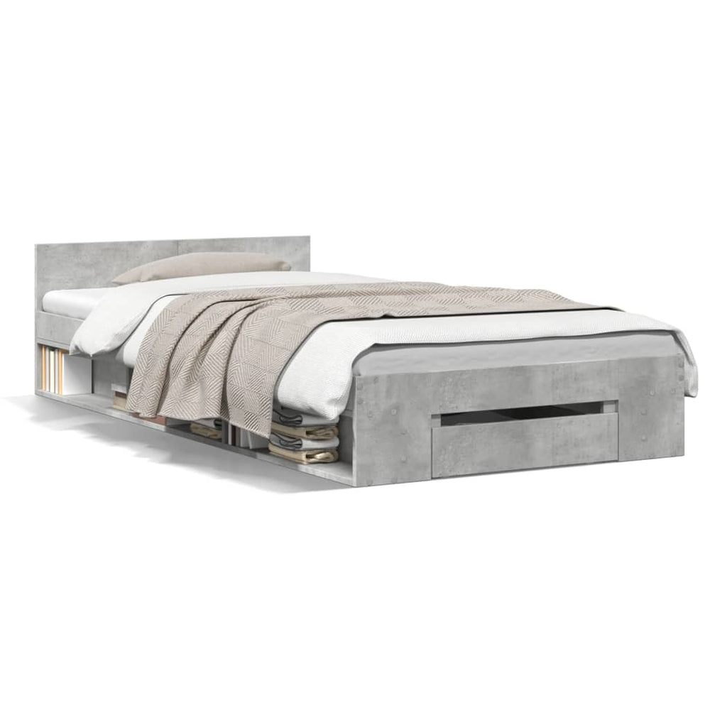Bettgestell mit Schublade 100x200 cm Betongrau