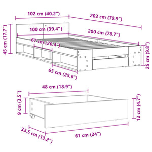 Bettgestell Räuchereiche 100x200 cm mit Schublade
