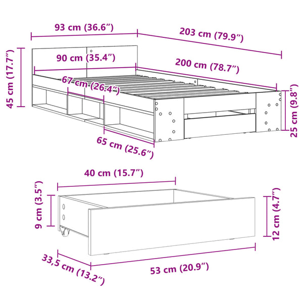Bettgestell Weiß mit Schublade 90x200 cm