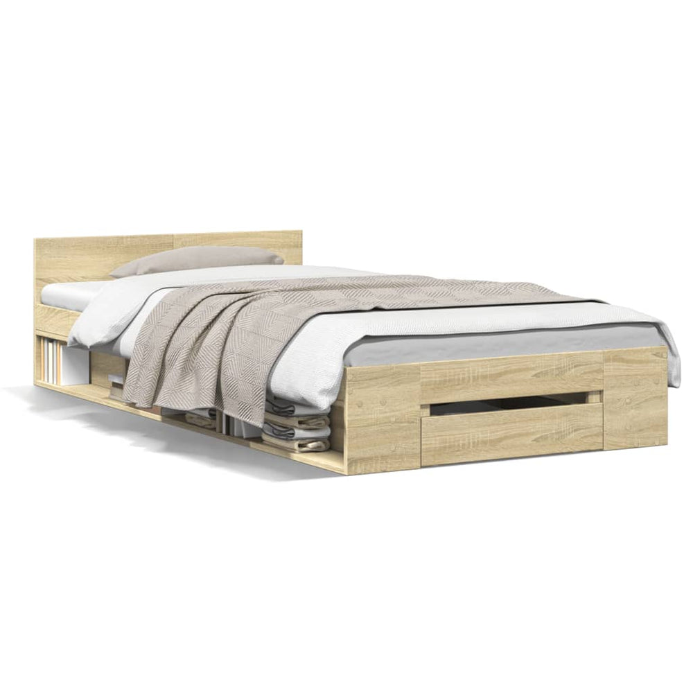 vidaXL Bed Frame with Drawer Sonoma Oak 90x200 cm Engineered Wood