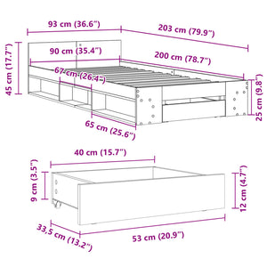 Bettgestell Räuchereiche 90x200 mit Schublade