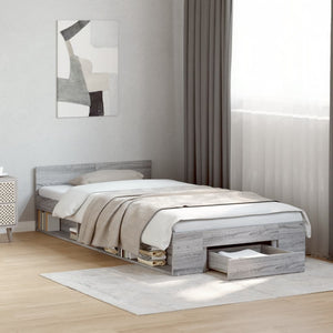 Bettgestell Sonoma Grau 90x200 cm mit Schublade