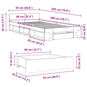 Bettgestell mit Schublade 90x200 cm Eichenoptik