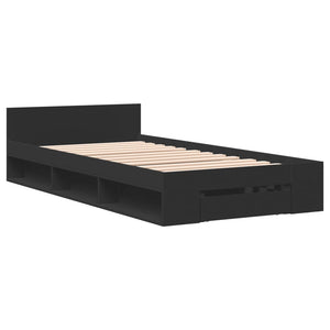 Bettgestell Schwarz mit Schublade 75x190 cm