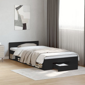 Bettgestell Schwarz mit Schublade 75x190 cm