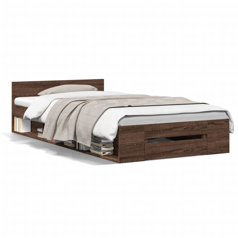 Bettgestell mit Schublade 75x190 cm Braun Eiche