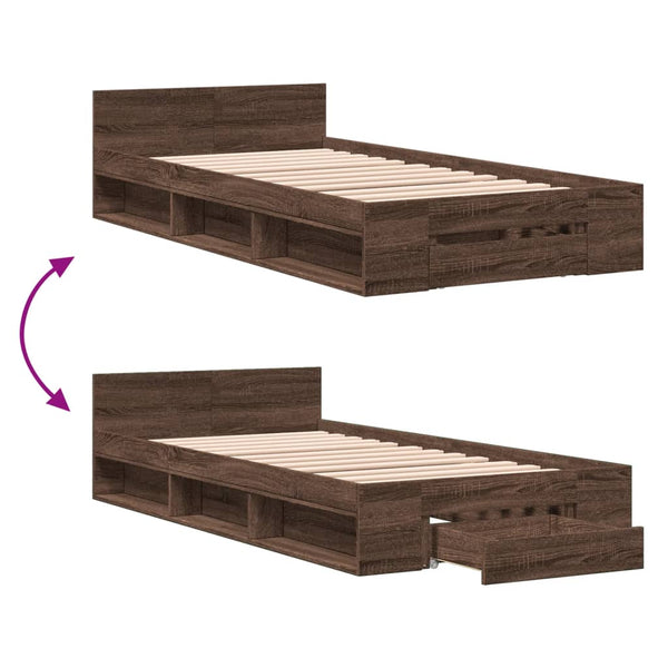 Bettgestell mit Schublade 75x190 cm Braun Eiche