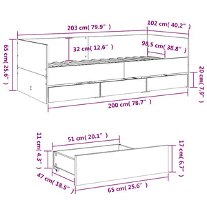 Tagesbett mit Schubladen 100x200 cm Sonoma-Eiche