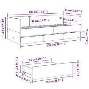 Tagesbett Weiß 90x200 cm mit Schubladen