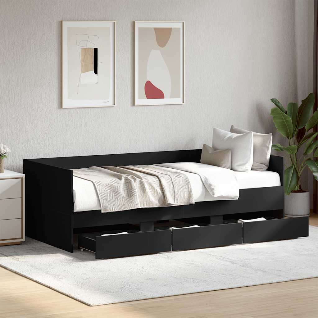 Tagesbett mit Schubladen Schwarz 90x200 cm