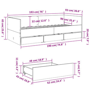 Tagesbett mit Schubladen 90x190 cm Sonoma-Eiche
