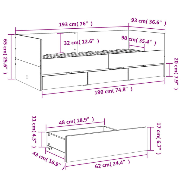 Tagesbett mit Schubladen 90x190 cm Sonoma-Eiche
