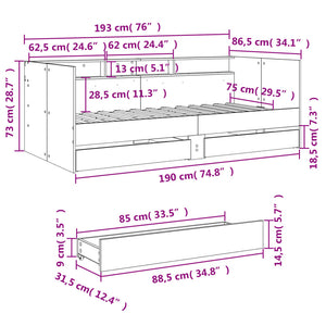 Tagesbett mit Schubladen 75x190 cm