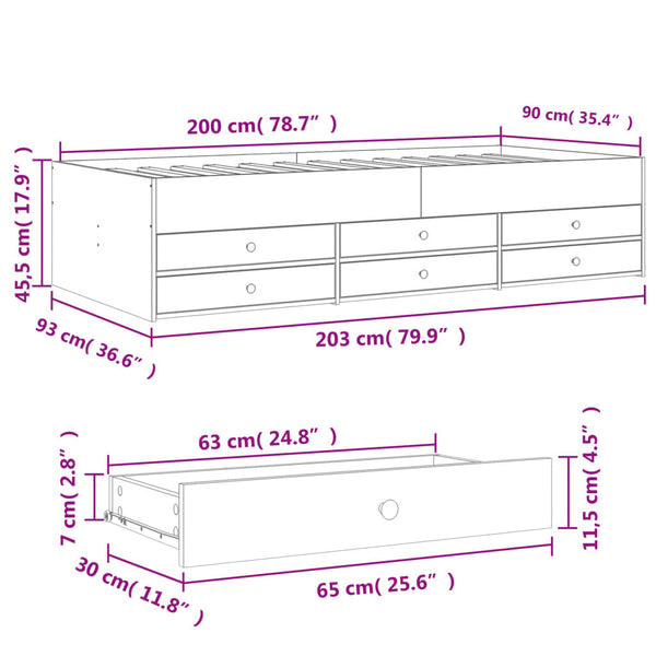 Tagesbett mit Schubladen 90x200 cm