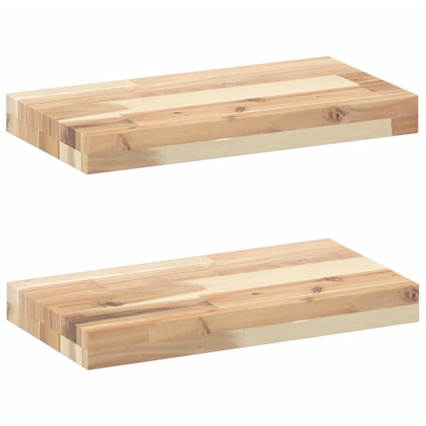 Akazie Massivholz Schweberegale 60x20 cm, 2er Set