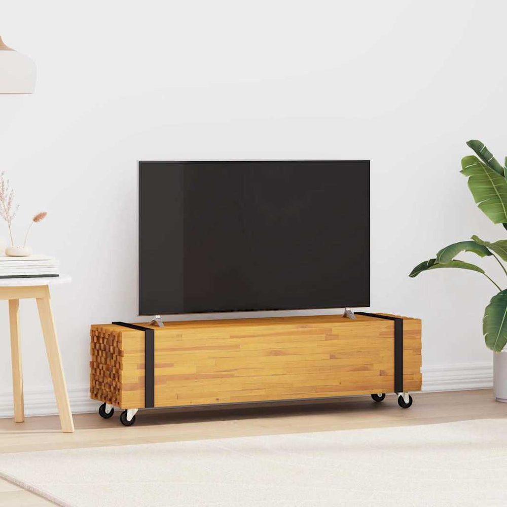 TV-Ständer Braun Teak Massivholz 110 cm