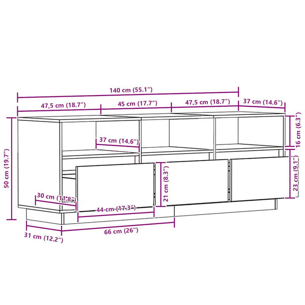 TV-Schrank Wachsbraun Kiefer Massivholz 140 cm