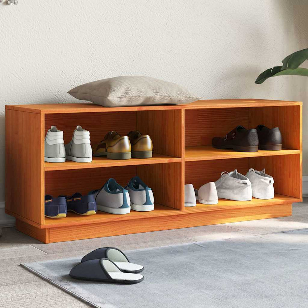 vidaXL Meuble à chaussures marron ciré 110x34x45 cm Bois de pin massif