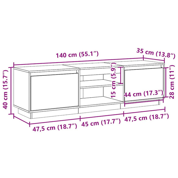 TV-Schrank Wachsbraun Kiefer Massivholz 140 cm