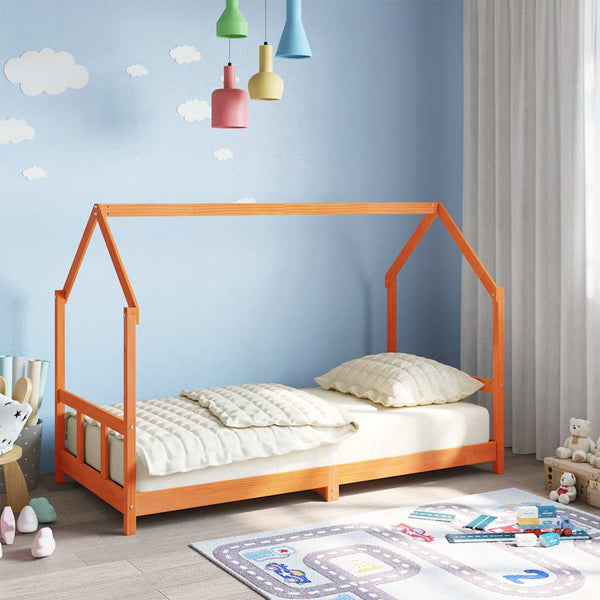 Kinderbett 90x190 cm Kiefer Massivholz Wachsbraun