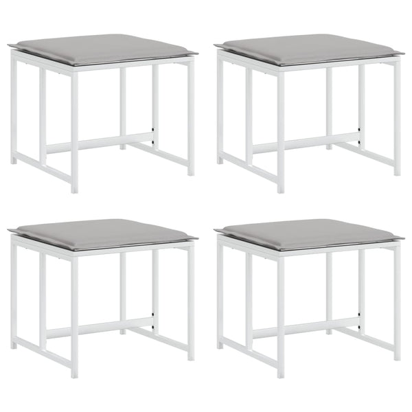 Gartenhocker mit Kissen, 4er Set, Weiß