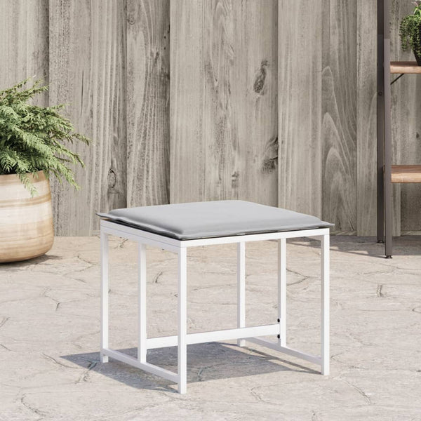 Gartenhocker mit Kissen, 4er Set, Weiß