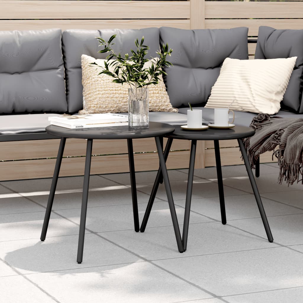 Garten Couchtisch Set, 2er, Schwarz Stahl