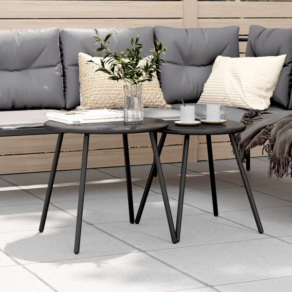 Garten Couchtisch Set, 2er, Schwarz Stahl