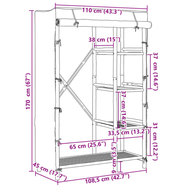 Bambus Kleiderschrank 110x45x170cm