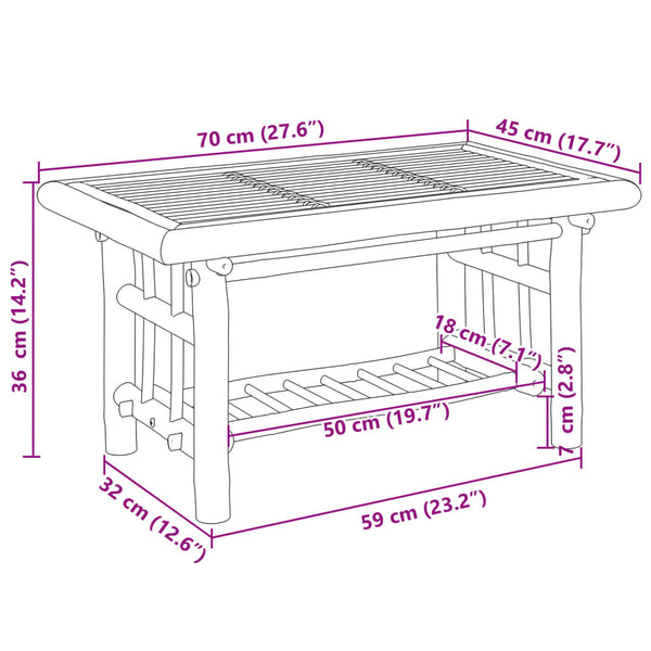 vidaXL Table basse 70x45x36 cm bambou