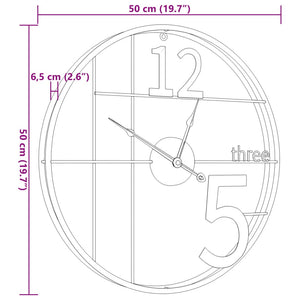 Schwarze Wanduhr Eisen Ø50cm