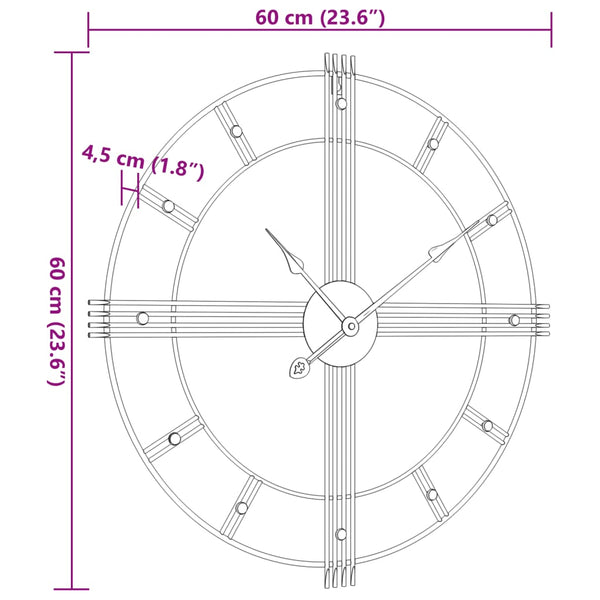 Schwarze Wanduhr Eisen Ø60cm