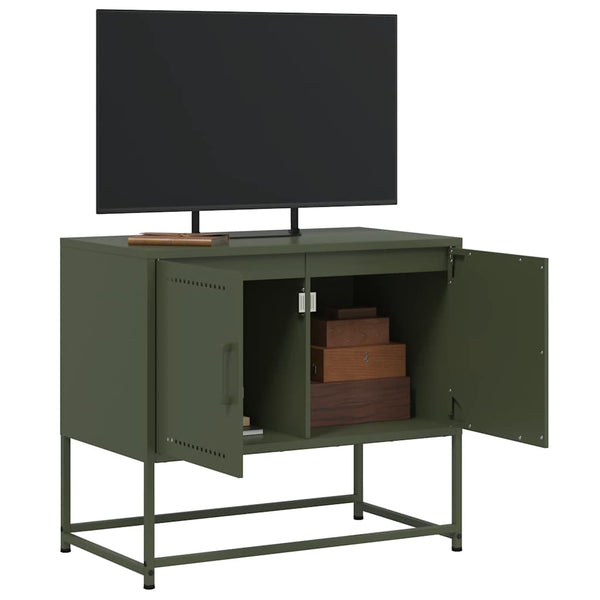 Olivgrüner TV-Schrank aus Stahl, 68,5 cm