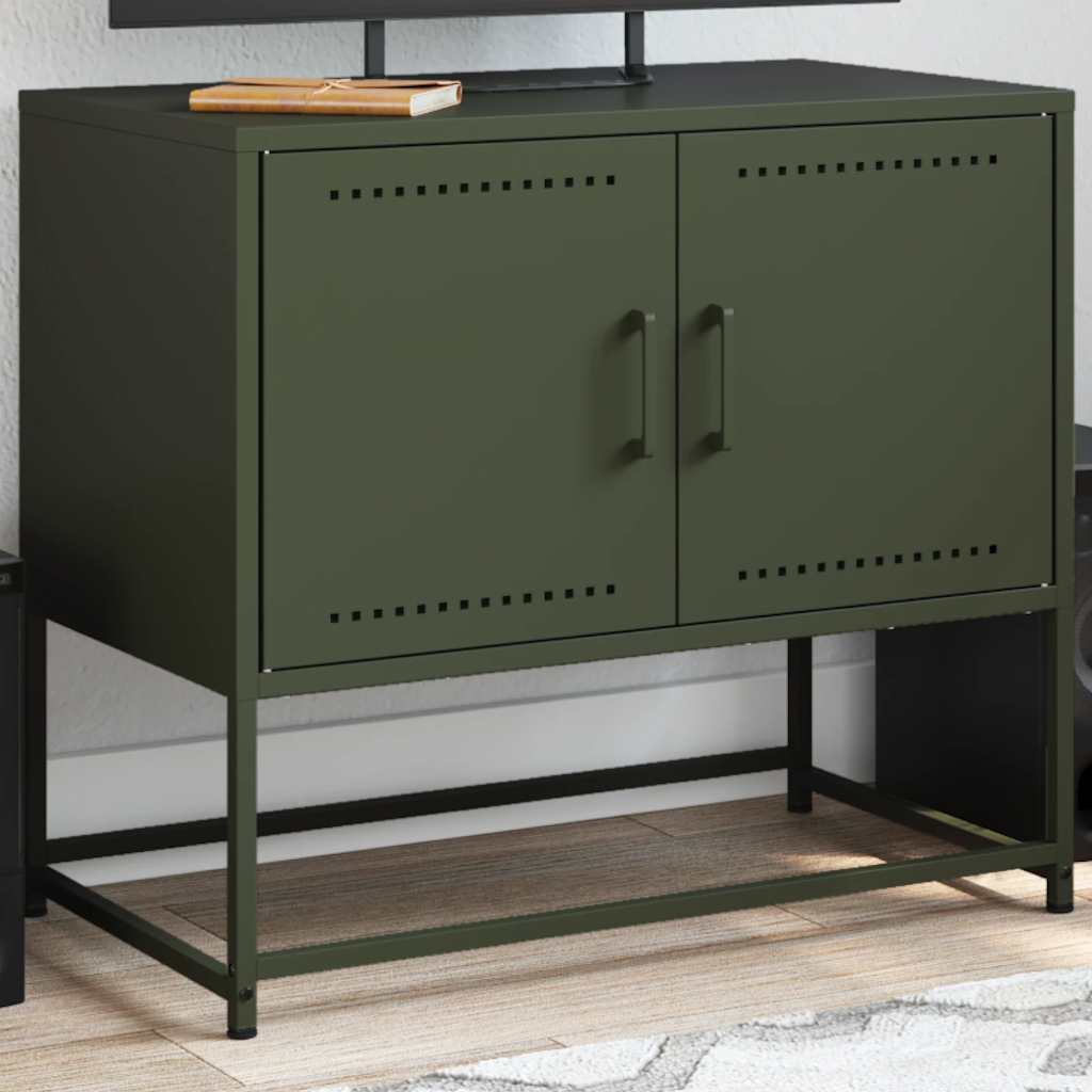 Olivgrüner TV-Schrank aus Stahl, 68,5 cm