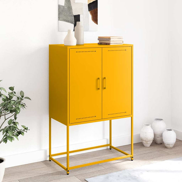 Senfgelbes Highboard aus Stahl, 68,5 cm