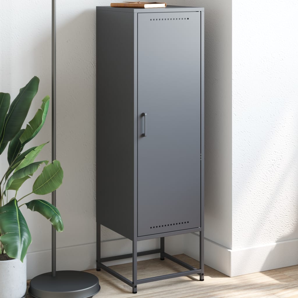 Anthrazitfarbenes Highboard aus Stahl, 36x39x123 cm