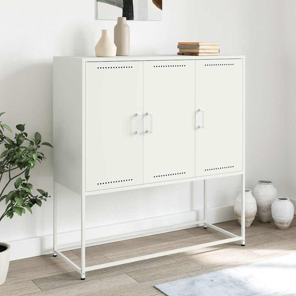 Weißes Highboard 100,5x39x107 cm aus Stahl