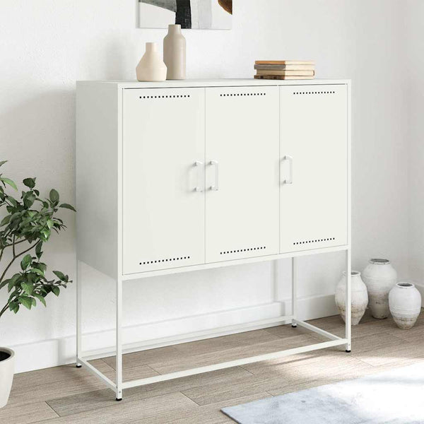 Weißes Highboard 100,5x39x107 cm aus Stahl