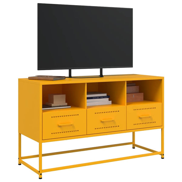 Senfgelber TV-Schrank aus Stahl, 100,5 cm
